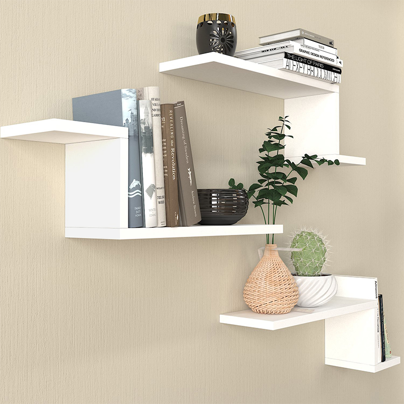 Lowa Megapap melamine 3 pieces wall shelf in white color 57,7x14,5x18cm.