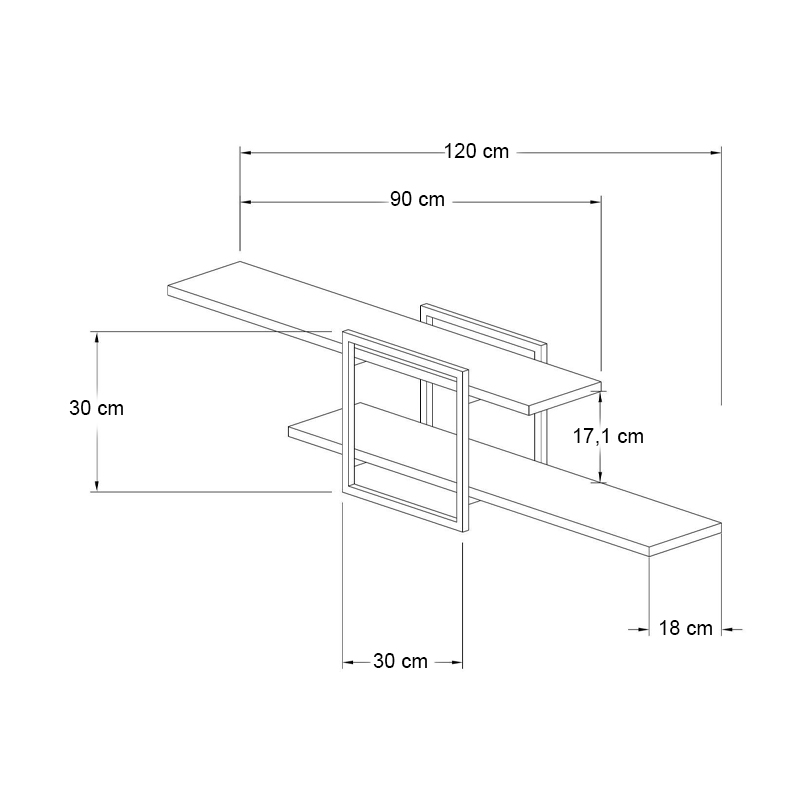 Mone Megapap melamine wall shelf in white color 120x18x30cm.