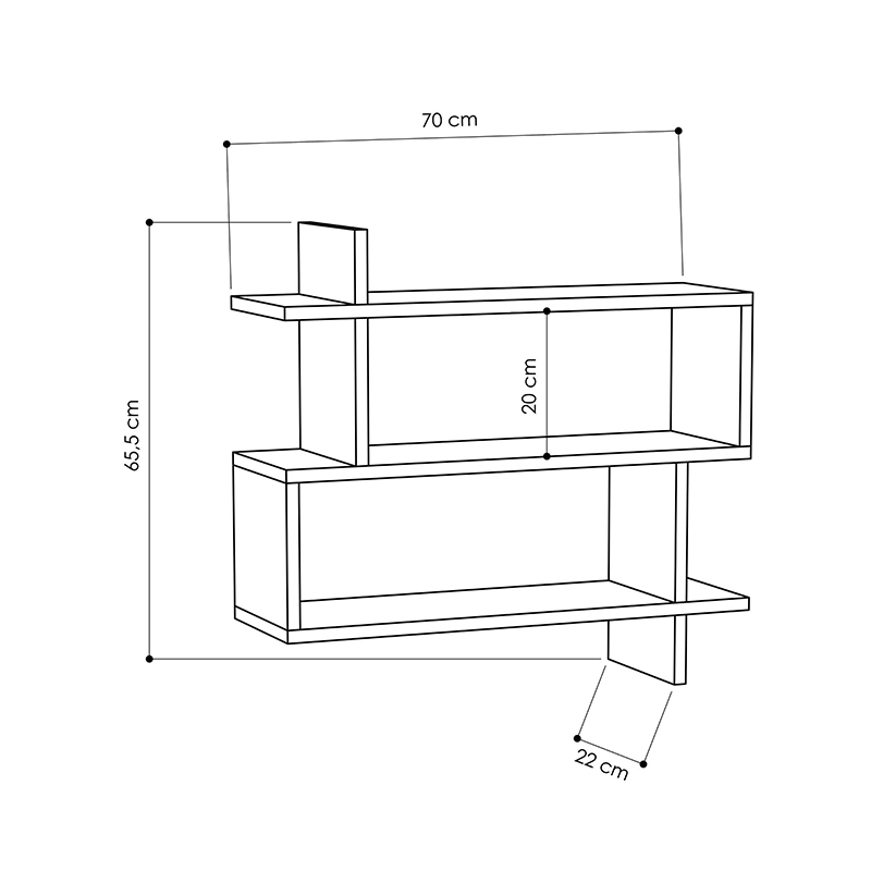 Paralel Megapap melamine wall shelf in white color 70x22x65cm.