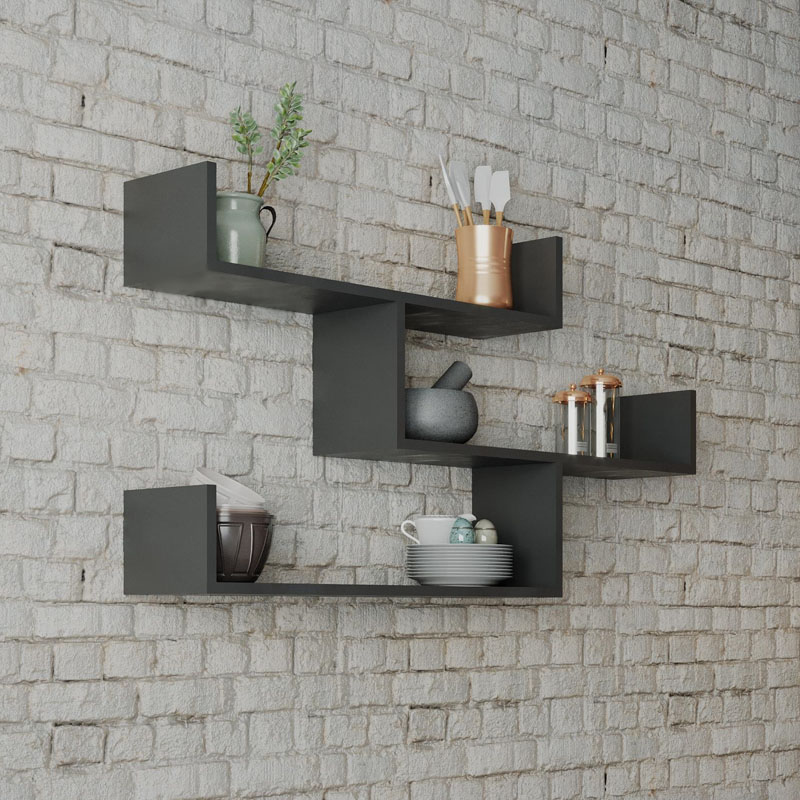 Ραφιέρα τοίχου Tibet Megapap χρώμα ανθρακί 119x22x66εκ.