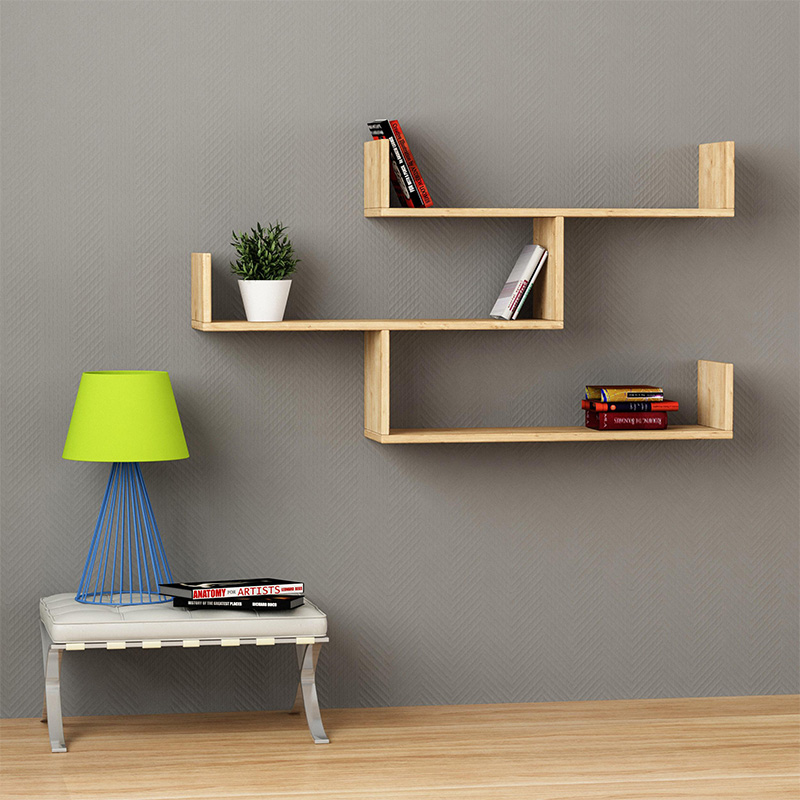 Tibet Megapap melamine wall shelf in natural beech color 119x22x66cm.