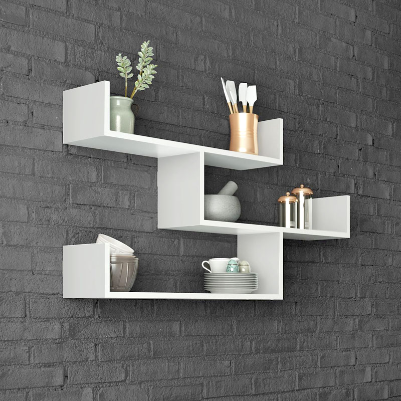Tibet Megapap melamine wall shelf in white color 119x22x66cm.