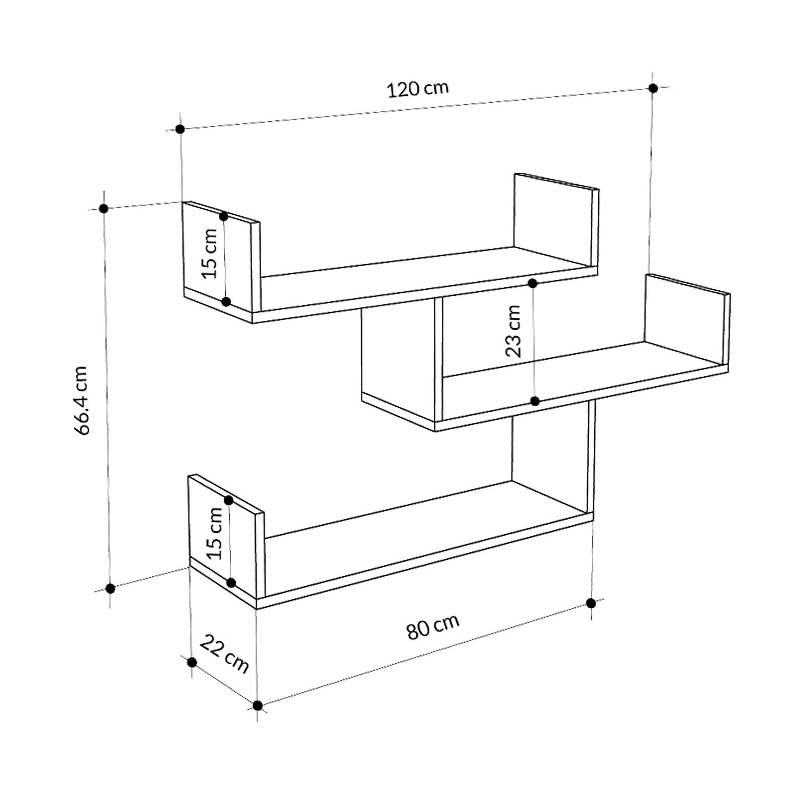Tibet Megapap melamine wall shelf in white color 119x22x66cm.