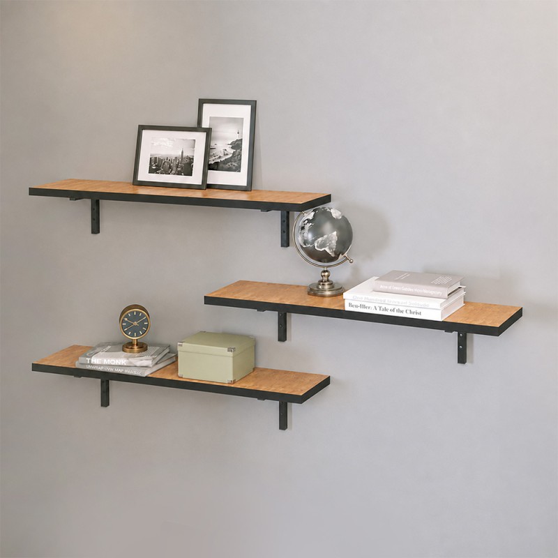 Versa Megapap 3 pieces melamine wall shelves in pine oak color 80x19x17cm.
