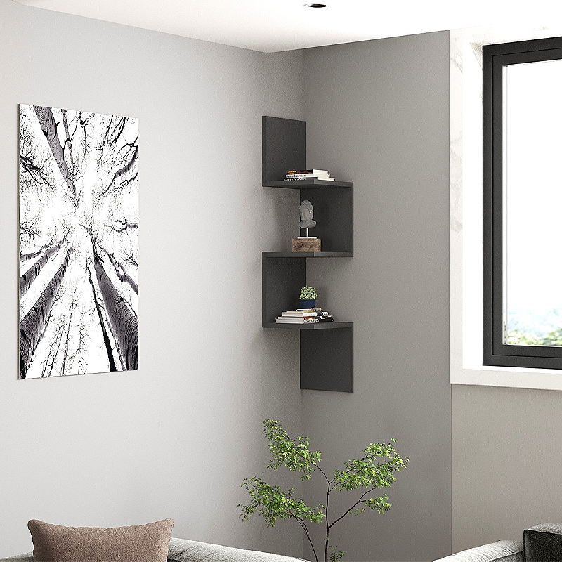 Zikzak Megapap melamine wall shelf in anthracite color 25x25x105.4cm.