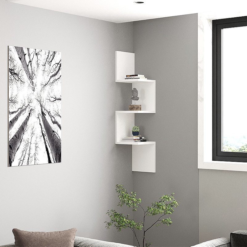 Zikzak Megapap melamine wall shelf in white color 25x25x105.4cm.