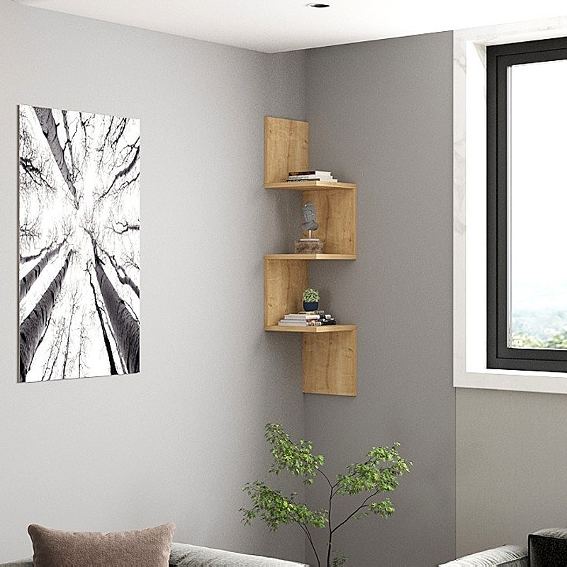 Zikzak Megapap melamine wall shelf in sapphire oak color 25x25x105.4cm.