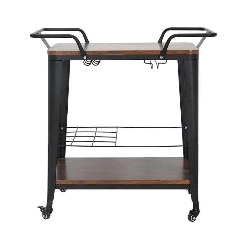RELIX Trolley Bar-Pro Μέταλλο Βαφή Μαύρο, MDF Απόχρωση Καρυδί 86x51x86cm