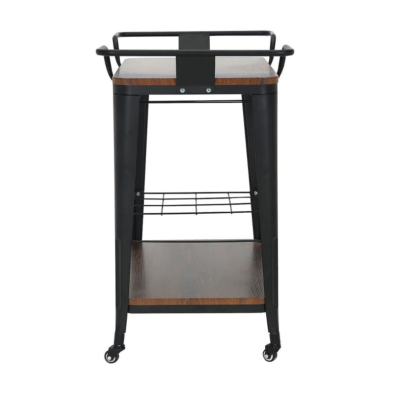 RELIX Trolley Bar-Pro Μέταλλο Βαφή Μαύρο, MDF Απόχρωση Καρυδί 86x51x86cm