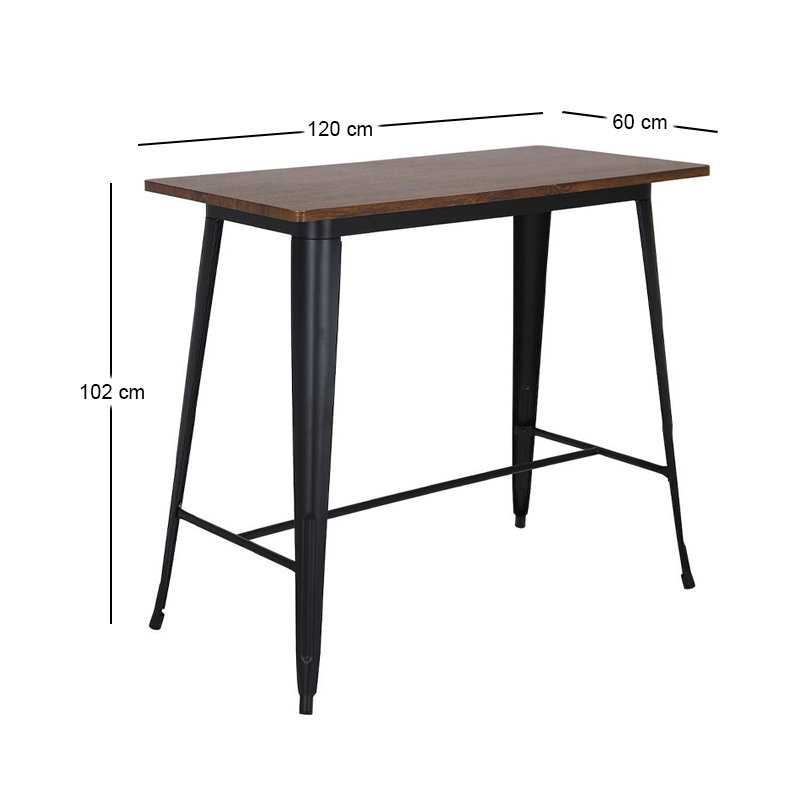RELIX Wood Dark Oak Bar Table-Pro 120x60 Metal Black