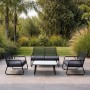 ROCCO Set (4pcs) Metal Black/Rope Wicker Grey/Cushions Dark Grey