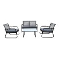 ROCCO Set (4pcs) Metal Black/Rope Wicker Grey/Cushions Dark Grey