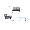 ROCCO Set (4pcs) Metal Black/Rope Wicker Grey/Cushions Dark Grey