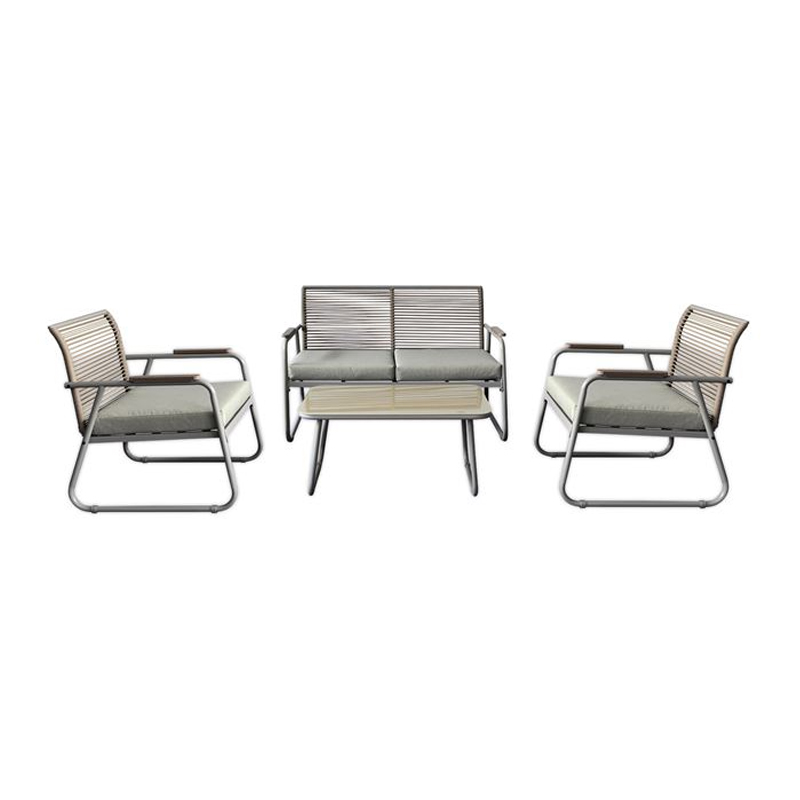 ROCCO Set (4pcs) Metal Beige/Rope Wicker Beige/Cushions Beige