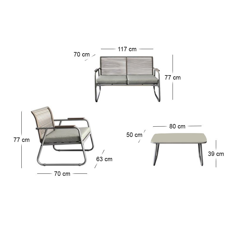 ROCCO Set (4pcs) Metal Beige/Rope Wicker Beige/Cushions Beige