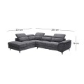 ROMEO Left Facing Corner-Relax Sofa, Grey Fabric