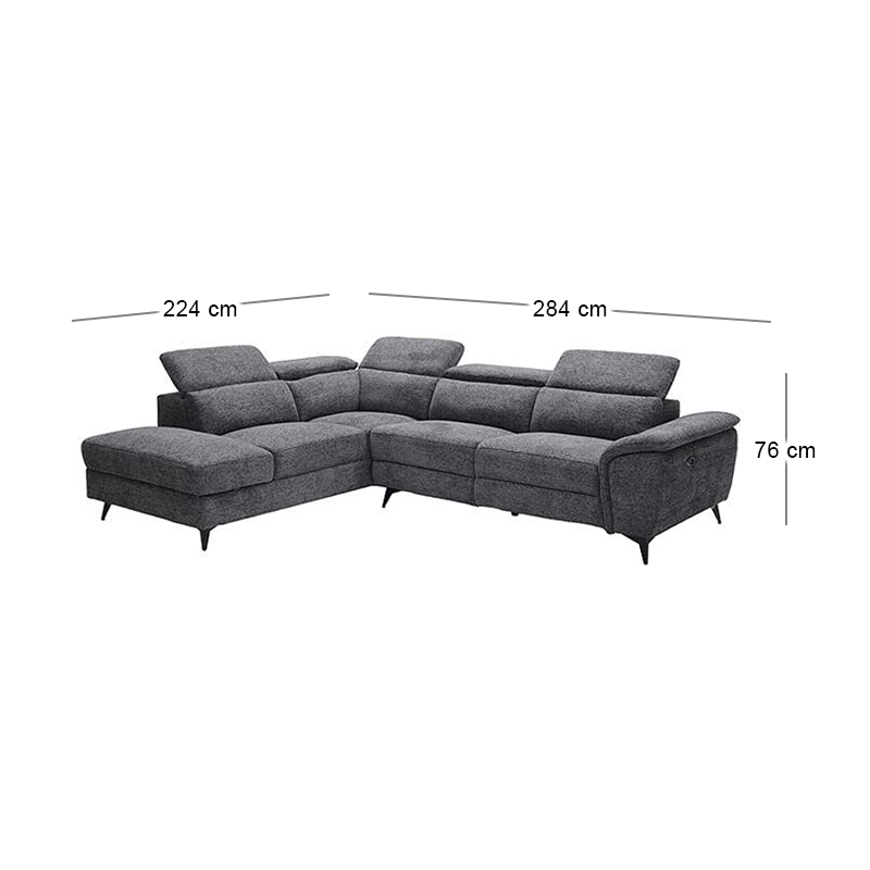 ROMEO Left Facing Corner-Relax Sofa, Grey Fabric