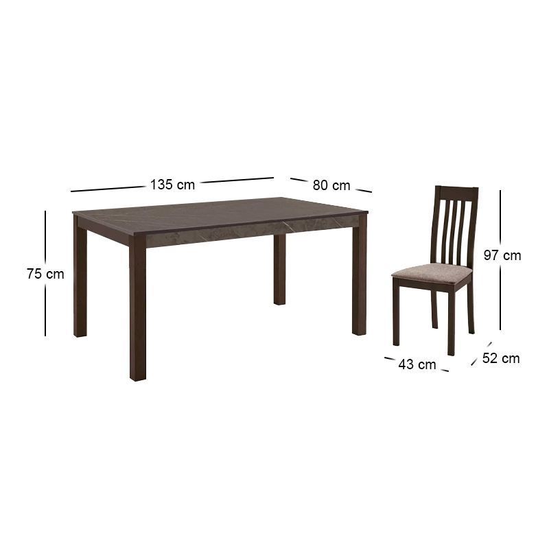 SABINIO Set (1+4) Dark Walnut/Fabric Camel/Melamine Greystone