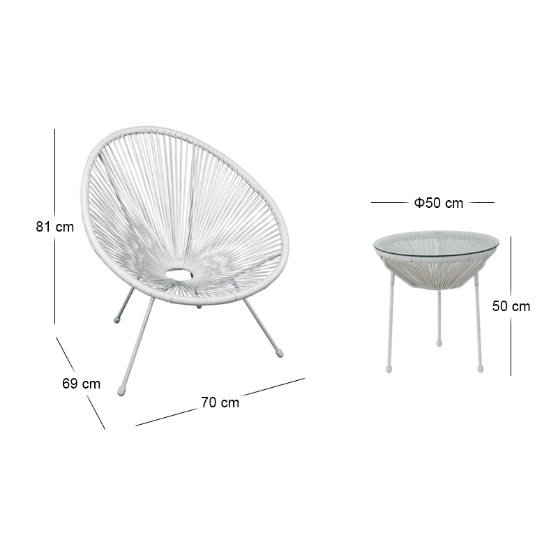 Καθιστικό κήπου ACAPULCO SET από rattan σε χρώμα λευκό 73x76x89εκ. 