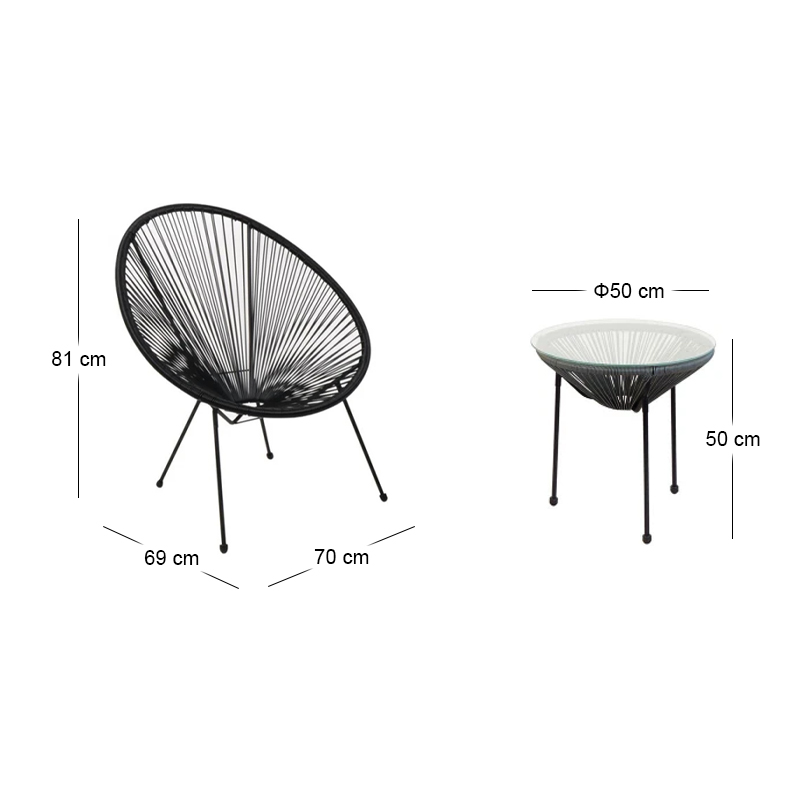 Καθιστικό κήπου ACAPULCO SET από rattan σε χρώμα μαύρο 73x76x89εκ. 