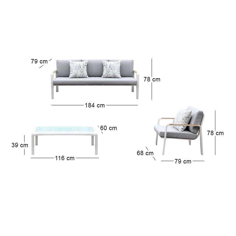 LATINO Set (4pcs) Alu White/Cushions Light Grey