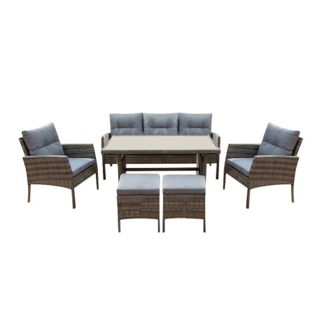 CALIFORNIA Set Steel K/D (6pcs) Twin Wicker Grey/Cushions Grey