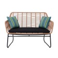 SALSA 2-seat Sofa Black Metal/Natural Wicker, Cushion Black