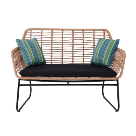 SALSA 2-seat Sofa Black Metal/Natural Wicker, Cushion Black