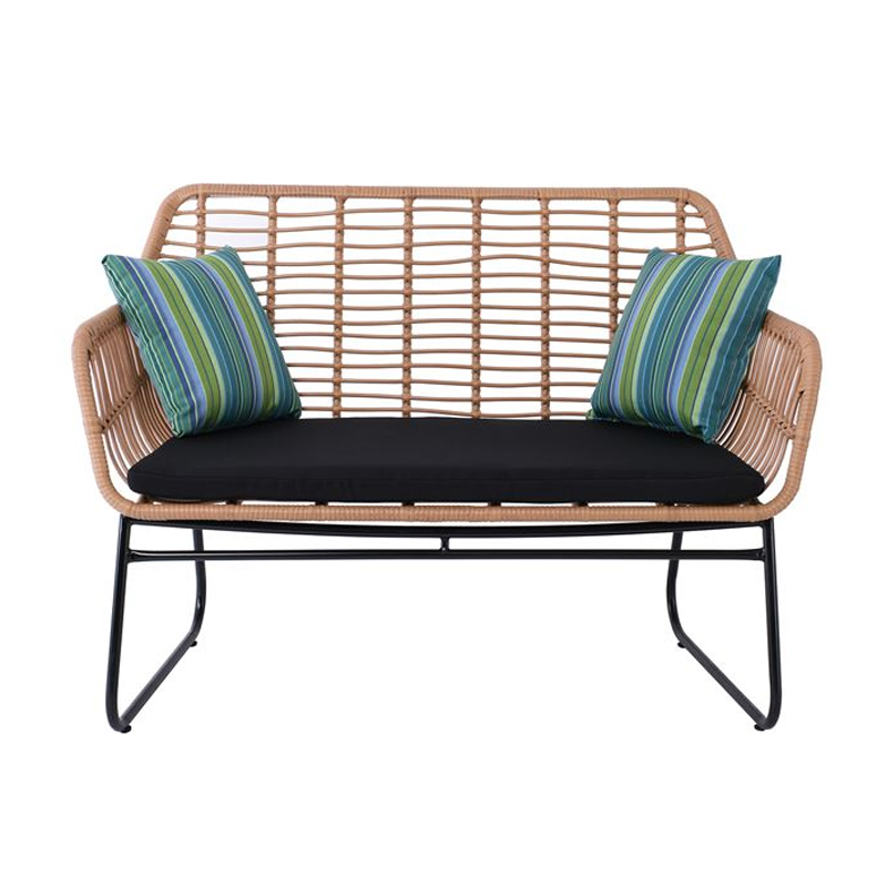 SALSA 2-seat Sofa Black Metal/Natural Wicker, Cushion Black