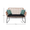 SALSA 2-seat Sofa Black Metal/Natural Wicker, Cushion Black