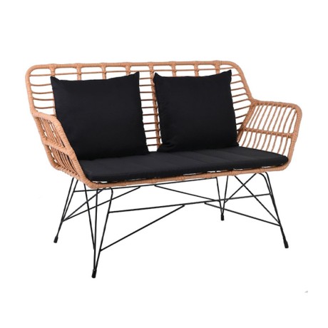 SALSA Καναπές Κήπου 2Θέσιος, Μέταλλο Βαφή Μαύρο, Wicker Φυσικό, Μαξιλάρι Μαύρο