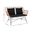 SALSA Καναπές Κήπου 2Θέσιος, Μέταλλο Βαφή Μαύρο, Wicker Φυσικό, Μαξιλάρι Μαύρο