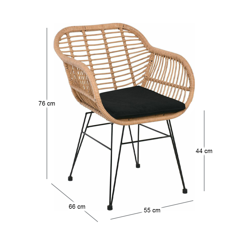 SALSA Armchair Steel Black/Wicker Natural, Cushion Black