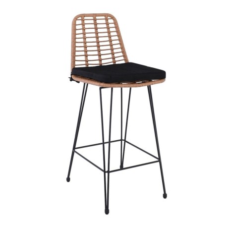 Σκαμπό μπαρ Salsa Pro μέταλλο μαύρο - wicker φυσικό με μαξιλάρι 45x55x113εκ.