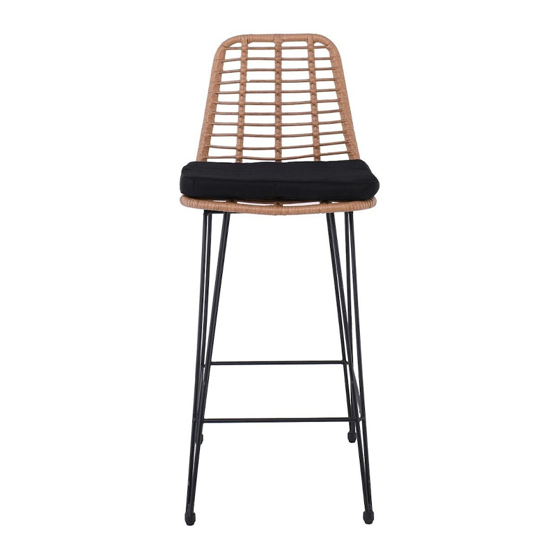 Σκαμπό μπαρ Salsa Pro μέταλλο μαύρο - wicker φυσικό με μαξιλάρι 45x55x113εκ.