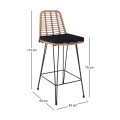Σκαμπό μπαρ Salsa Pro μέταλλο μαύρο - wicker φυσικό με μαξιλάρι 45x55x113εκ.