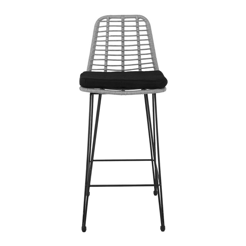 Σκαμπό μπαρ Salsa Pro μέταλλο μαύρο - wicker γκρι με μαξιλάρι 45x55x113εκ.