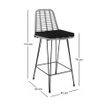 Σκαμπό μπαρ Salsa Pro μέταλλο μαύρο - wicker γκρι με μαξιλάρι 45x55x113εκ.