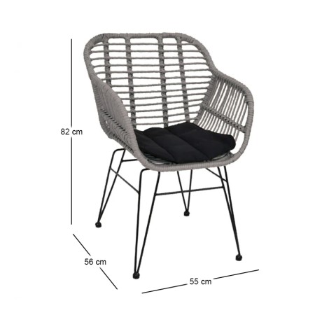 Πολυθρόνα κήπου Salsa - W μεταλλική - wicker χρώμα γκρι 55x56x82εκ.