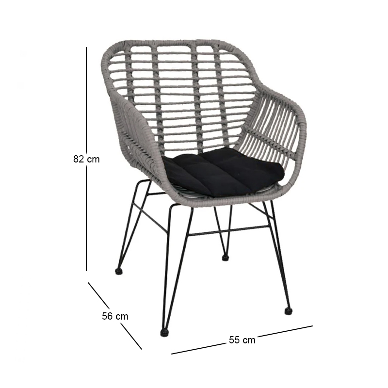 SALSA-W Πολυθρ.Μεταλ.Μαύρη/Wicker Γκρι, Μαξ.Μαύρο