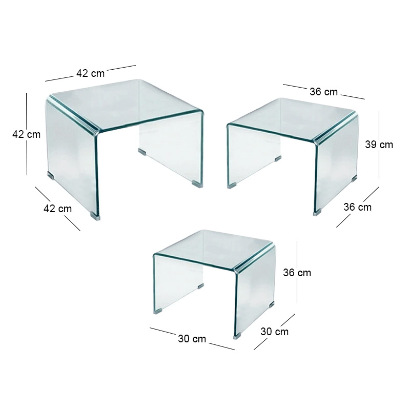 Σετ 3 τεμαχίων Glasser Clear από ενισχυμένο γυαλί 10mm σε χρώμα διαφανές 42X42X42εκ