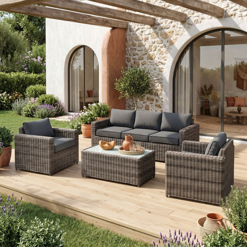 ARIZONA Set-3s Grey/Brown Wicker (Cushions Anthracite)