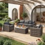 ARIZONA Set-3s Grey/Brown Wicker (Cushions Anthracite)