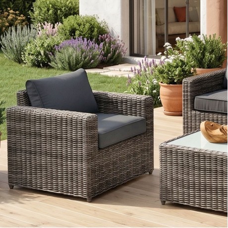 ARIZONA Set-3s Grey/Brown Wicker (Cushions Anthracite)