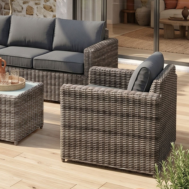 ARIZONA Set-3s Grey/Brown Wicker (Cushions Anthracite)