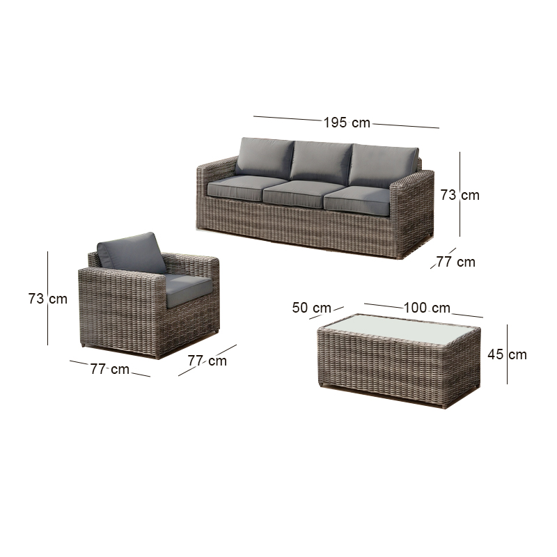 ARIZONA Set-3s Grey/Brown Wicker (Cushions Anthracite)