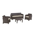 SAVANNA Set K/D (Table+3-Seat Sofa+2 Armchairs) PP-UV Brown/Cushions Grey-White