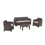 SAVANNA Set K/D (Table+3-Seat Sofa+2 Armchairs) PP-UV Brown/Cushions Grey-White