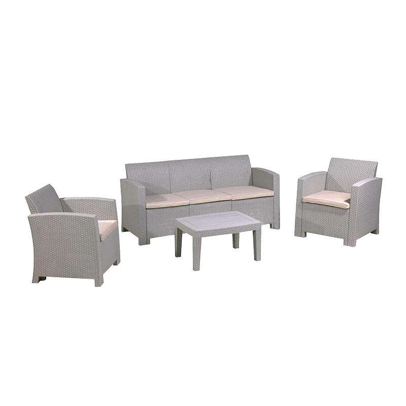 SAVANNA Set K/D (Table+3-Seat Sofa+2 Armchairs) PP-UV Sand Grey/Cushions Beige