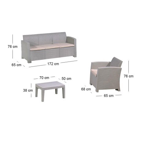 SAVANNA Set K/D (Table+3-Seat Sofa+2 Armchairs) PP-UV Sand Grey/Cushions Beige